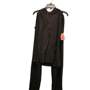 EMME JORDAN NWT XL Black Lounge Set Athleisure Cozy Soft Travel Hoodie PJ ws74